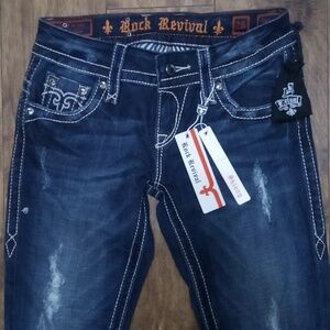 Rock Revival Women's 26 Skinny Christina Faux Leather Flap Pocket Distressed NWT